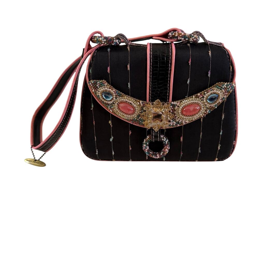 Vtg Y2 2000s Mary Frances Black Pink Beaded Purse Regency Whimsigoth